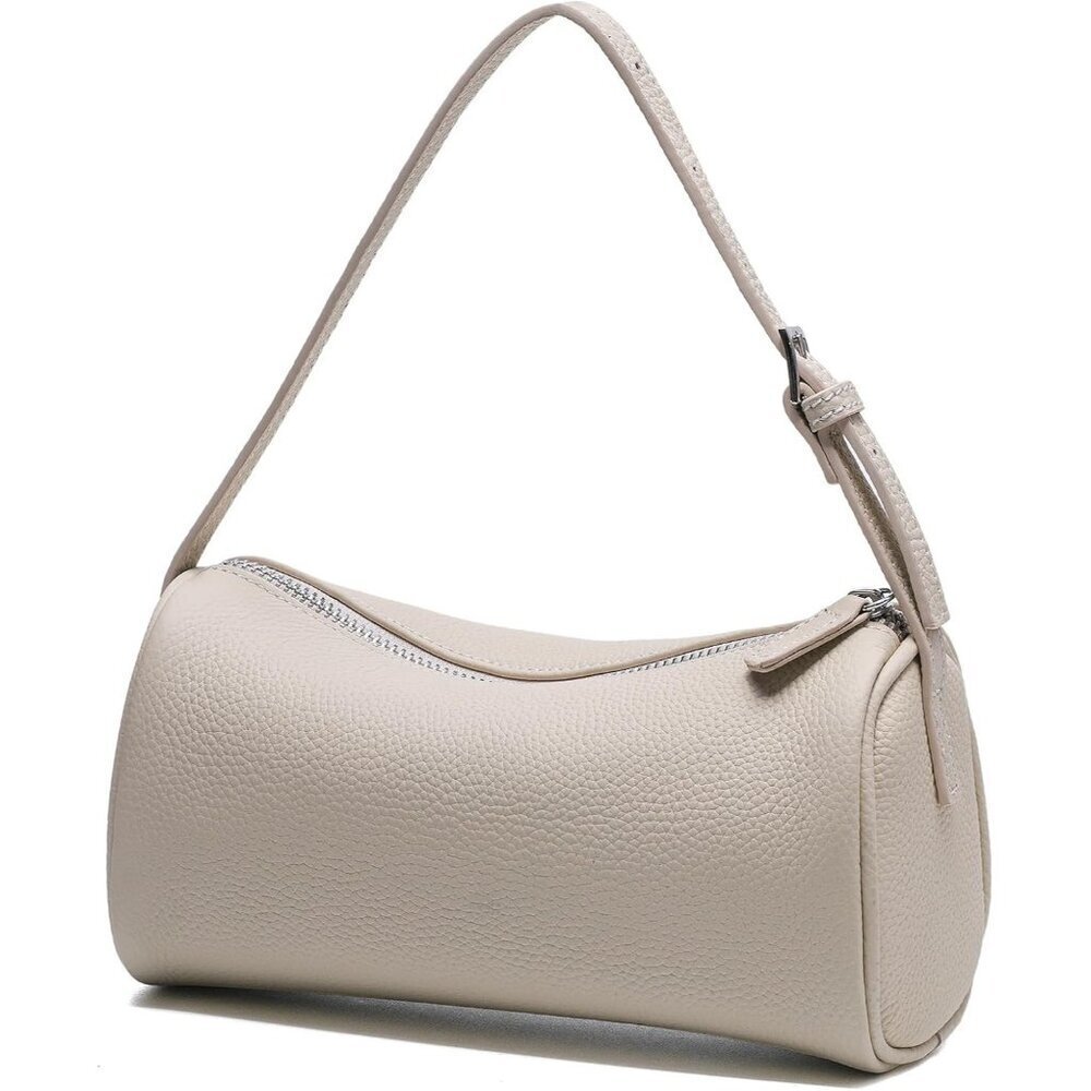 Women Beige Calf Leather Purse Small Hobo Crossbody Bag with Adjustable Strap